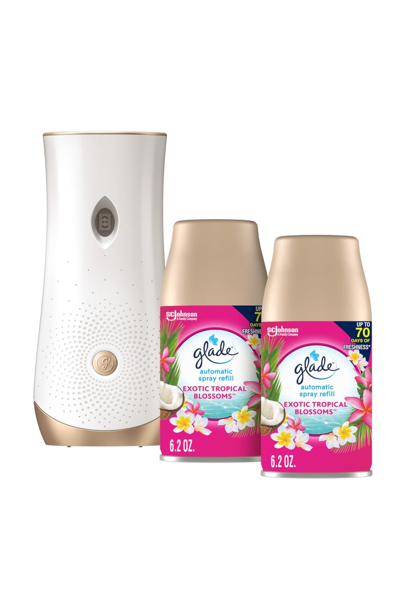 Glade مجموعة إعادة تعبئة ور holder لحاقن غليد التلقائي، معطر هواء للمنزل والحمام، زهور استوائية، 6.2 أونصة، 2 عدد - Image 1